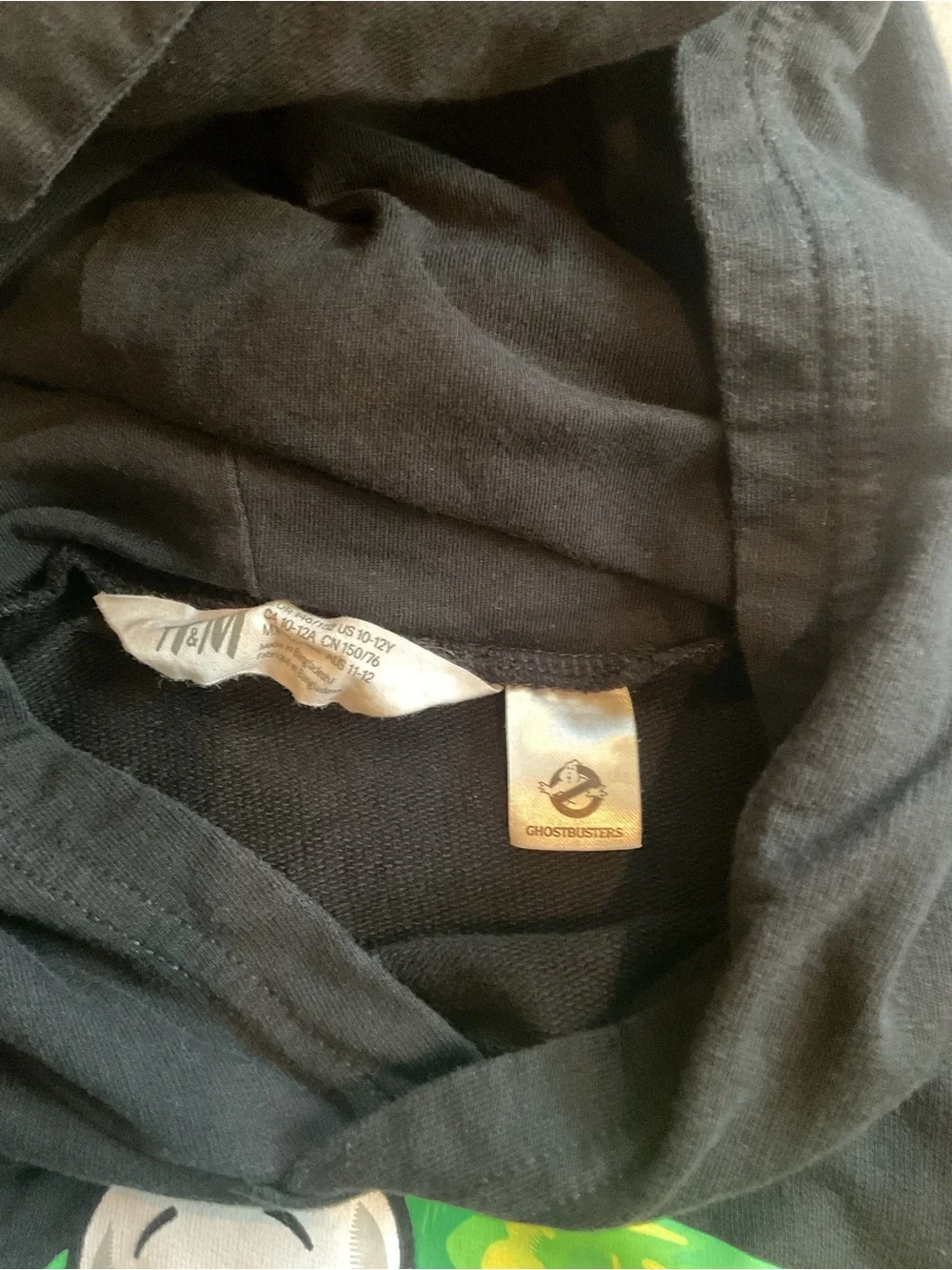 H&M Black Hoodie with Neon Green Ghostbusters Logo